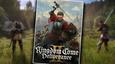 Kingdom Come: Deliverance II cover art featuring an armored solider holding a sword and shield. Behind it, a blurry image of two knights standing off against each other with swords.