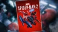 Spider-Man 2 cover art in red with both Spider-Man and Miles Morales on the front. The cover art is in front of a blurry gameplay image.