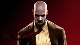 A key art for Hitman: Blood Money showing Agent 47 in a suit on a red background