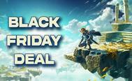 Tears of the Kingdom cover art featuring Link standing on the edge of a bridge looking toward "Black Friday Deal" branding in light yellow.