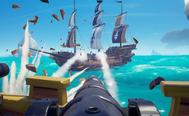Cannons attacking a ship in Sea of Thieves.