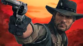 Red Dead Redemption PC - John Marston aiming a revolver in front of a sunset