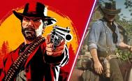 Red Dead Redemption 2 Arthur Morgan on red background and Arthur Morgan riding horse