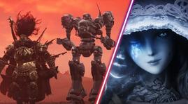 An Armored Core from Armored Core 6 in The Lands Between.