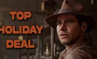 Indiana Jones in-game next to "TOP HOLIDAY DEAL" branding in orange.